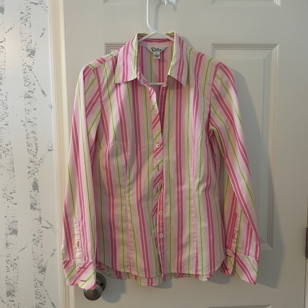 Lilly Pulitzer Pink and Green Striped Shirt White Label Lilly Pulitzer